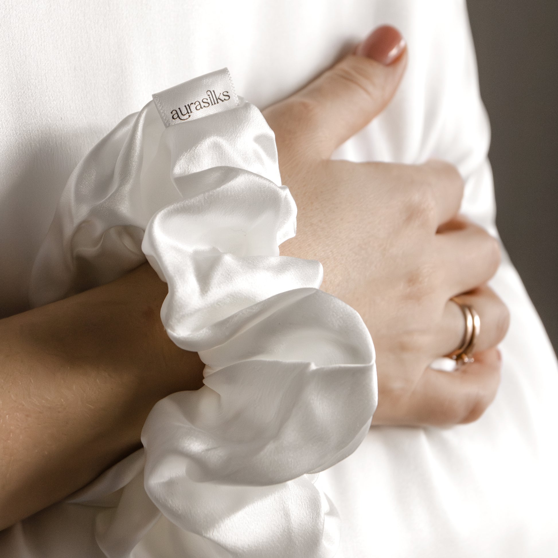 White Pearl Glow Scrunchie
